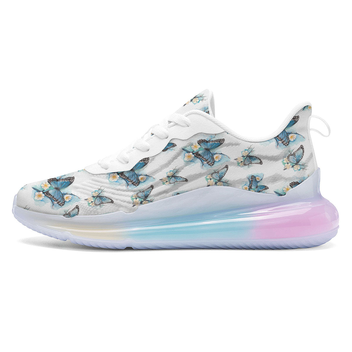 Blue Butterfly Blossom Print Pattern Running Sneakers-grizzshop