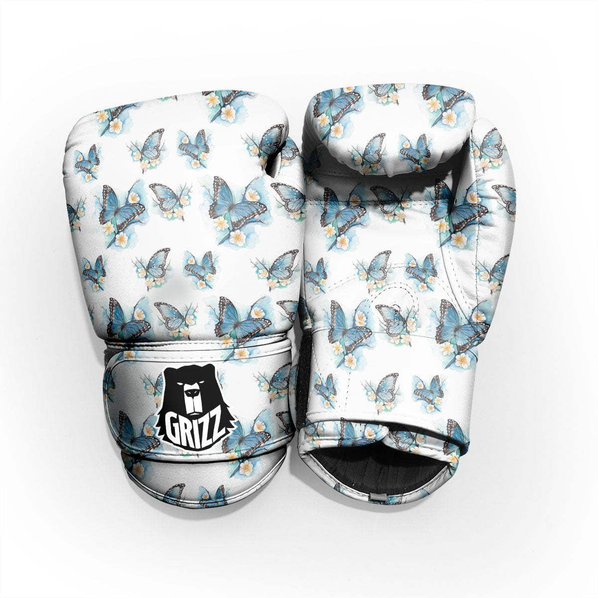 Blue Butterfly Blossom Print Pattern Pro Boxing Glove