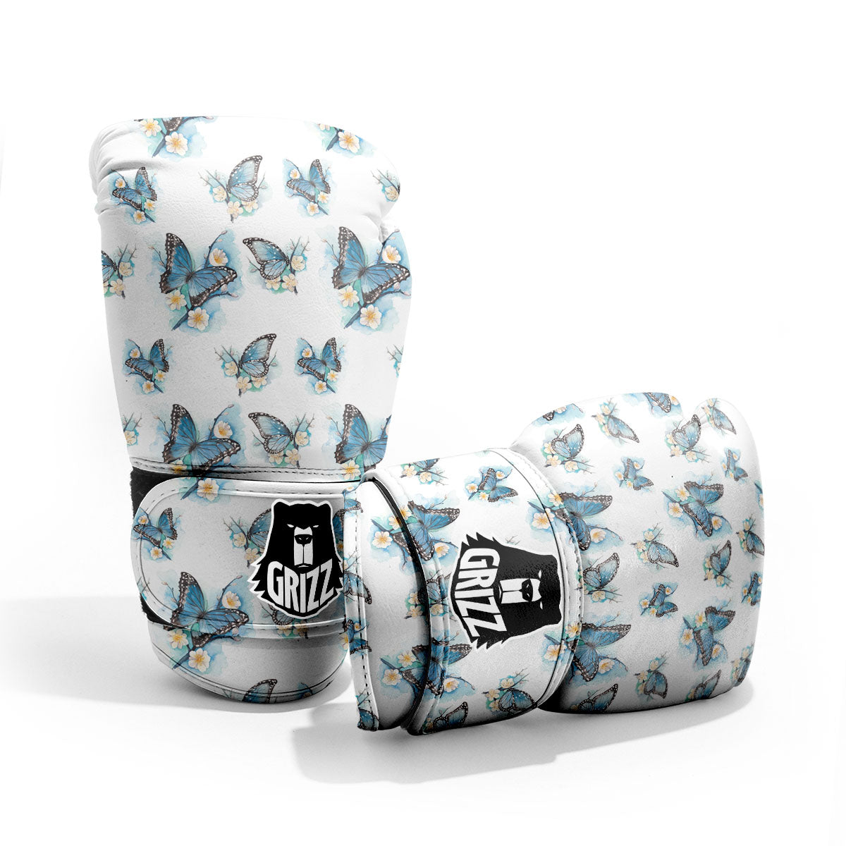 Blue Butterfly Blossom Print Pattern Pro Boxing Glove