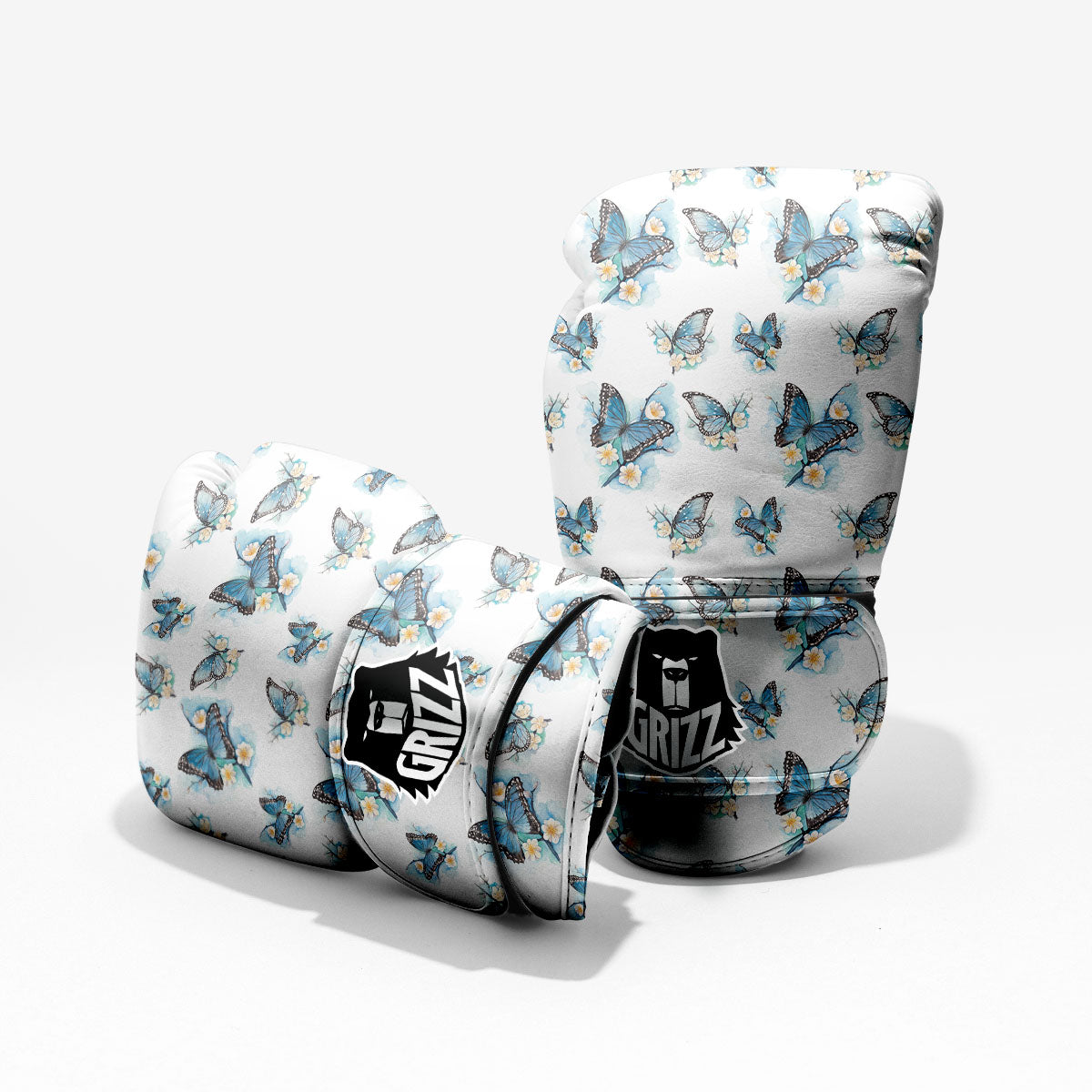 Blue Butterfly Blossom Print Pattern Pro Boxing Glove