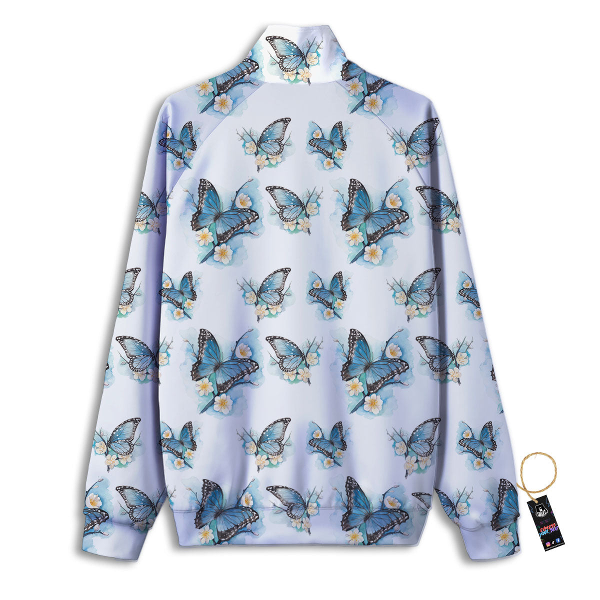 Blue Butterfly Blossom Print Pattern Track Jacket-grizzshop