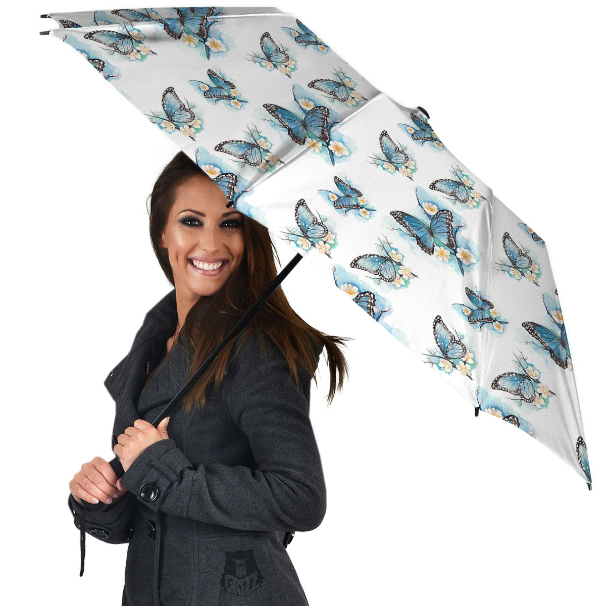 Blue Butterfly Blossom Print Pattern Umbrella-grizzshop