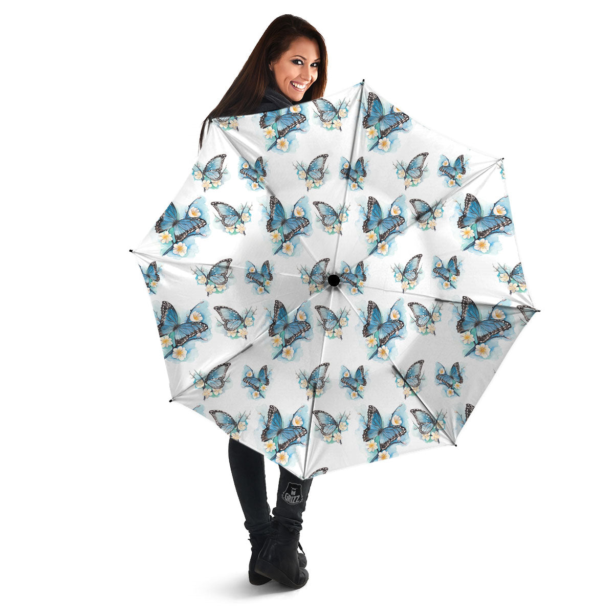 Blue Butterfly Blossom Print Pattern Umbrella-grizzshop