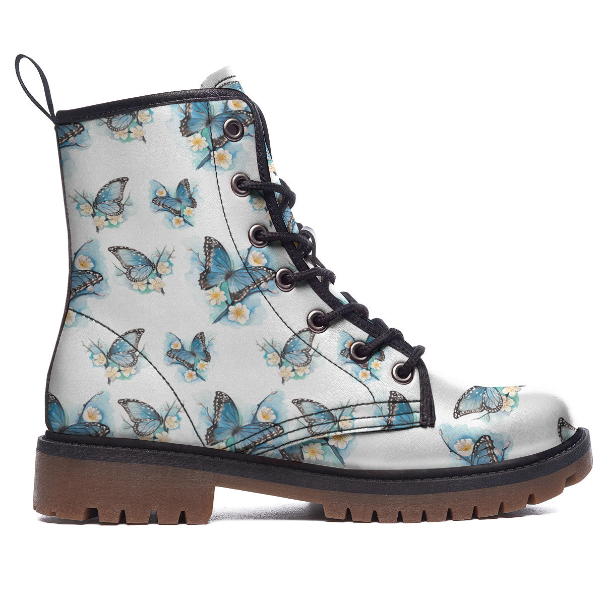 Blue Butterfly Blossom Print Pattern Work Boots-grizzshop