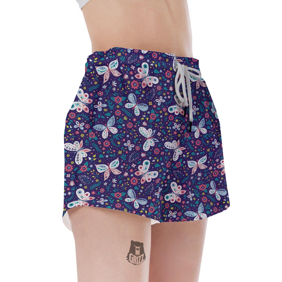 Blue Butterfly Floral Print Women's Shorts-grizzshop