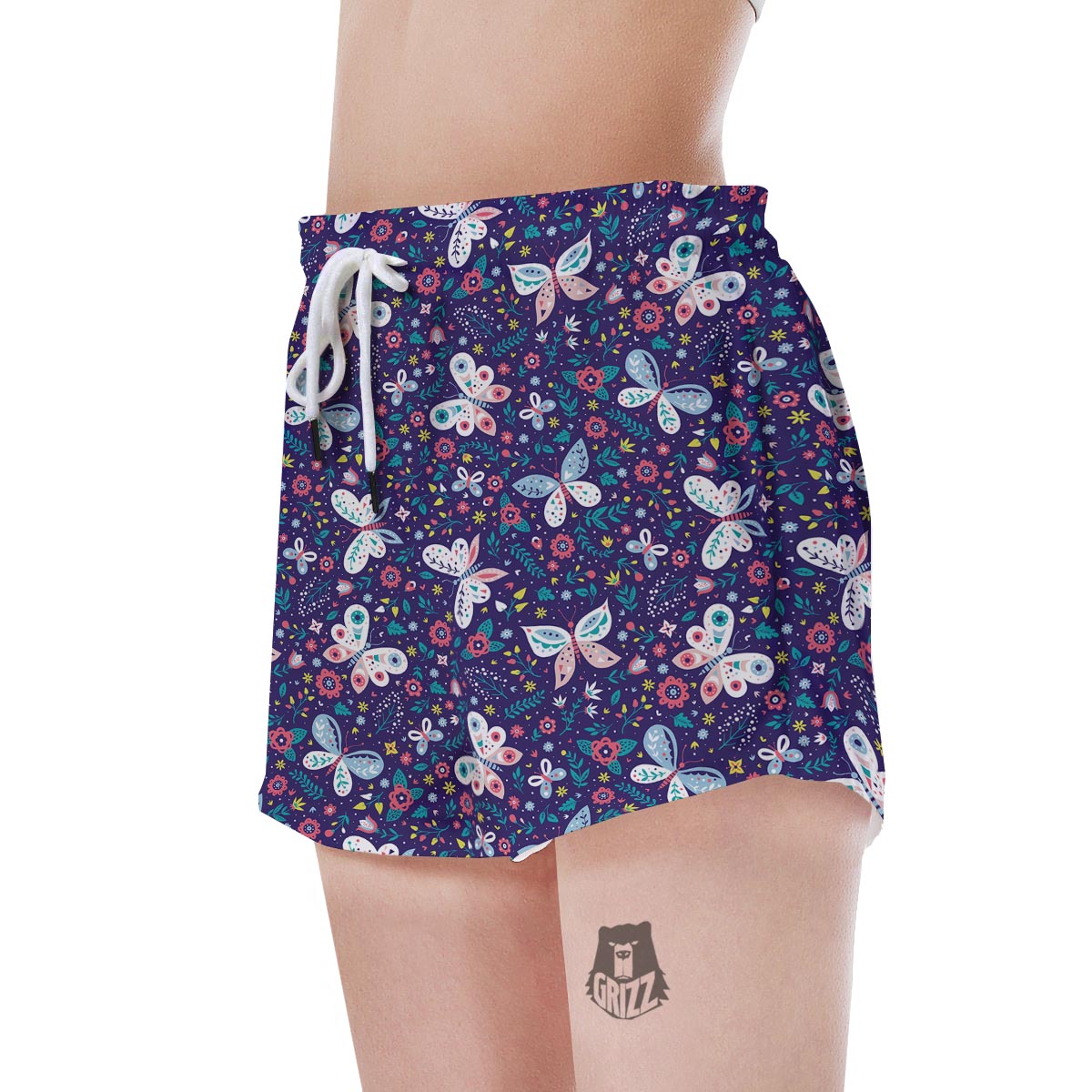 Blue Butterfly Floral Print Women's Shorts-grizzshop
