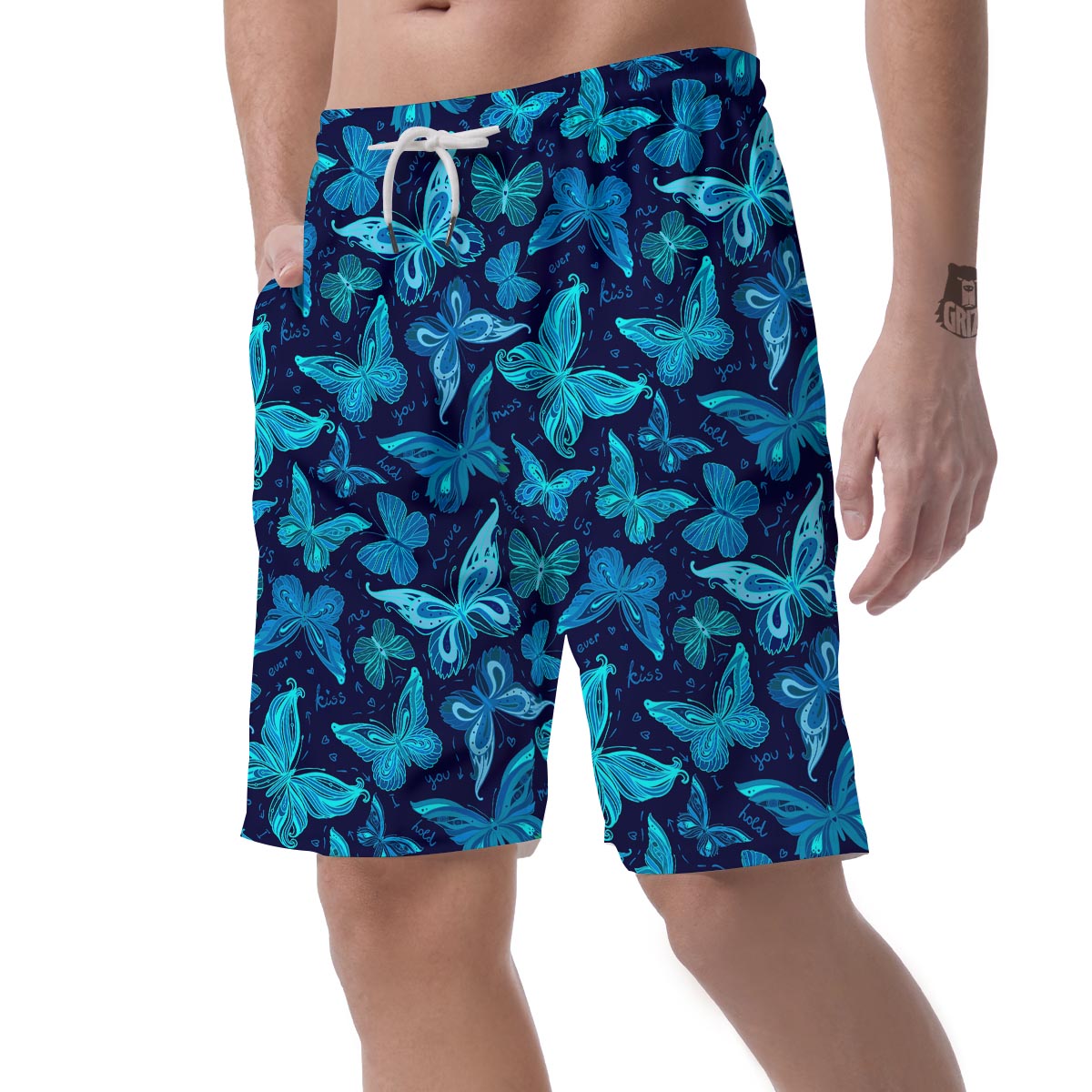 Blue Butterfly Print Men's Shorts-grizzshop