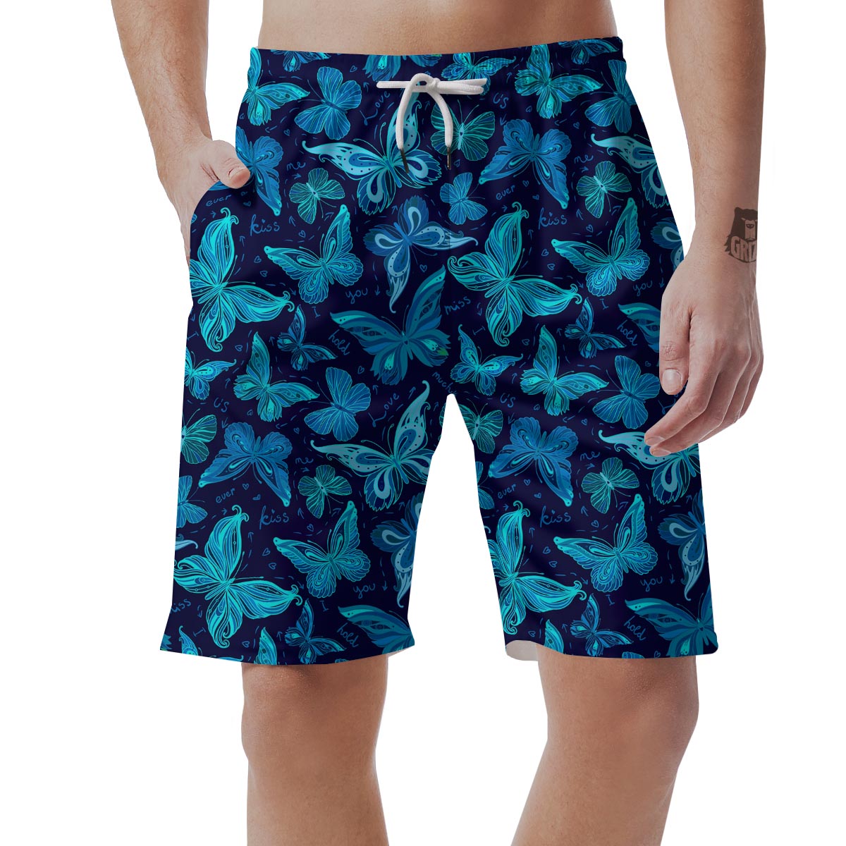 Blue Butterfly Print Men's Shorts-grizzshop