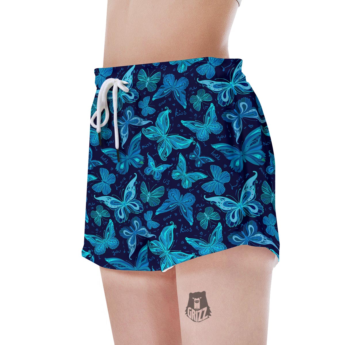 Blue Butterfly Print Women's Shorts-grizzshop