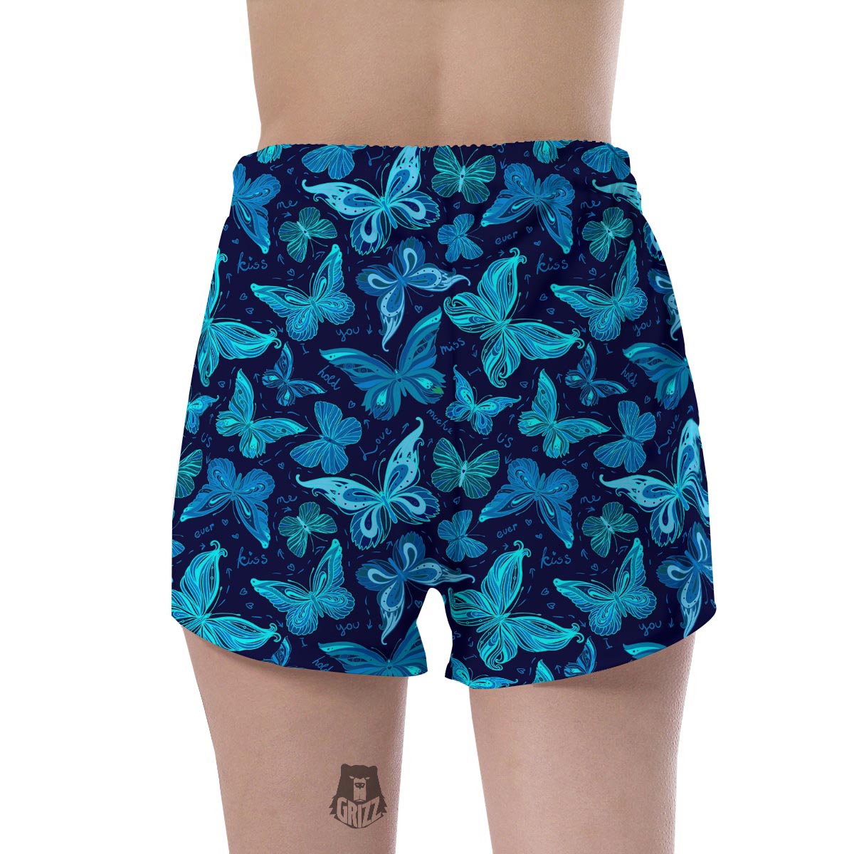 Blue Butterfly Print Women's Shorts-grizzshop