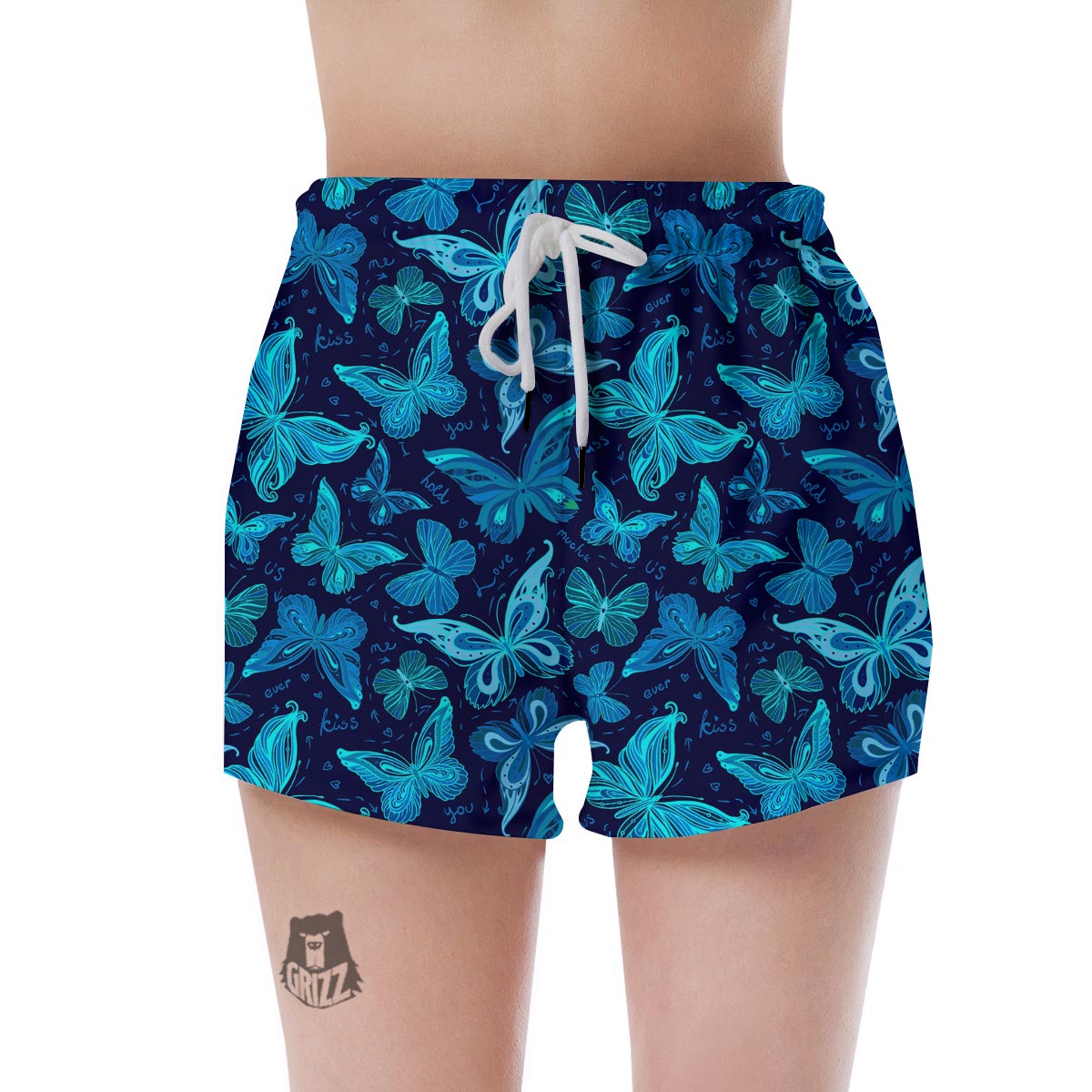 Blue Butterfly Print Women's Shorts-grizzshop