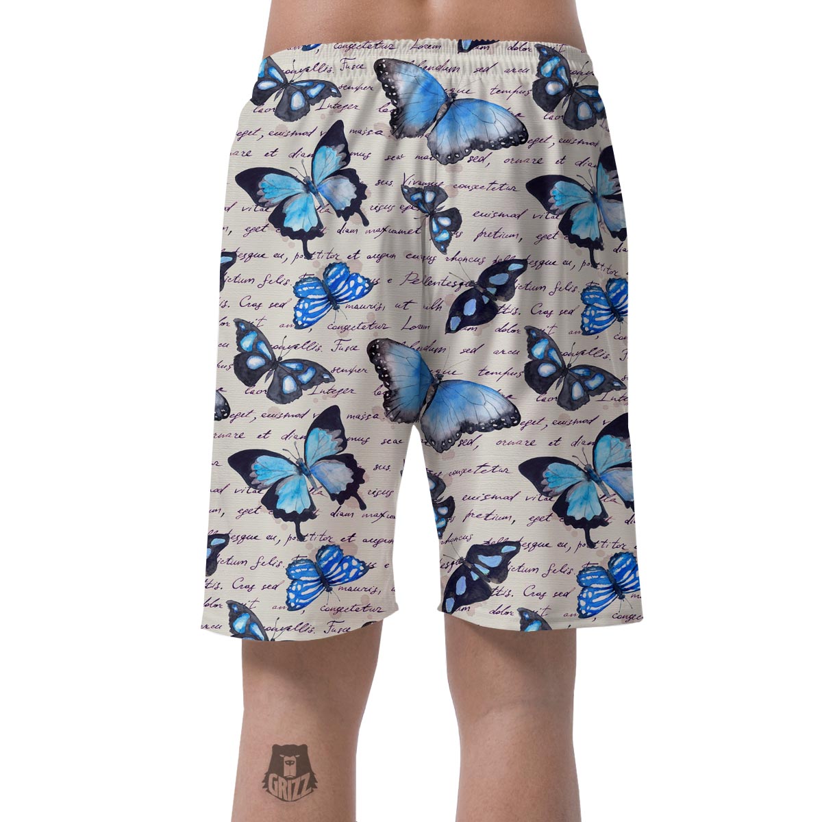 Blue Butterfly Watercolor Print Men's Shorts-grizzshop