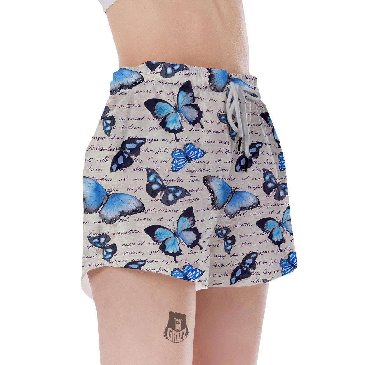 Blue Butterfly Watercolor Print Women's Shorts-grizzshop