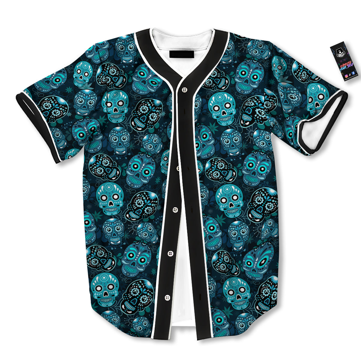 Blue Calavera Skull Print Pattern Baseball Jersey-grizzshop