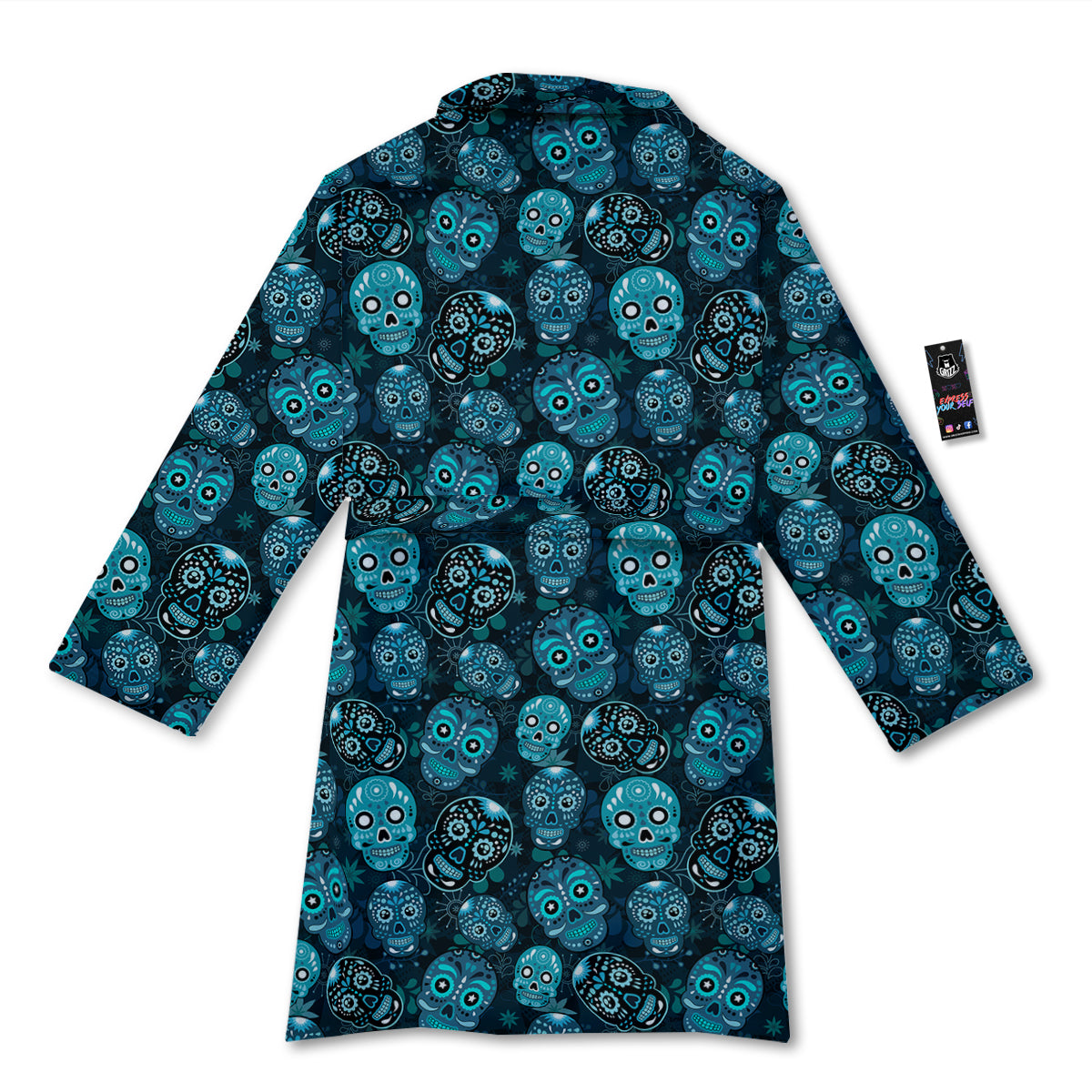 Blue Calavera Skull Print Pattern Bathrobe-grizzshop