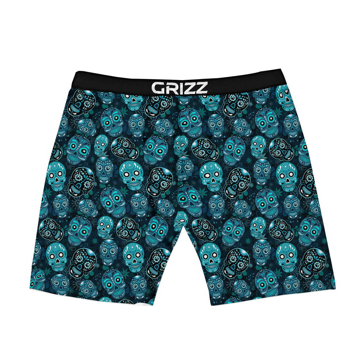 Blue Calavera Skull Print Pattern Boxer Briefs-grizzshop