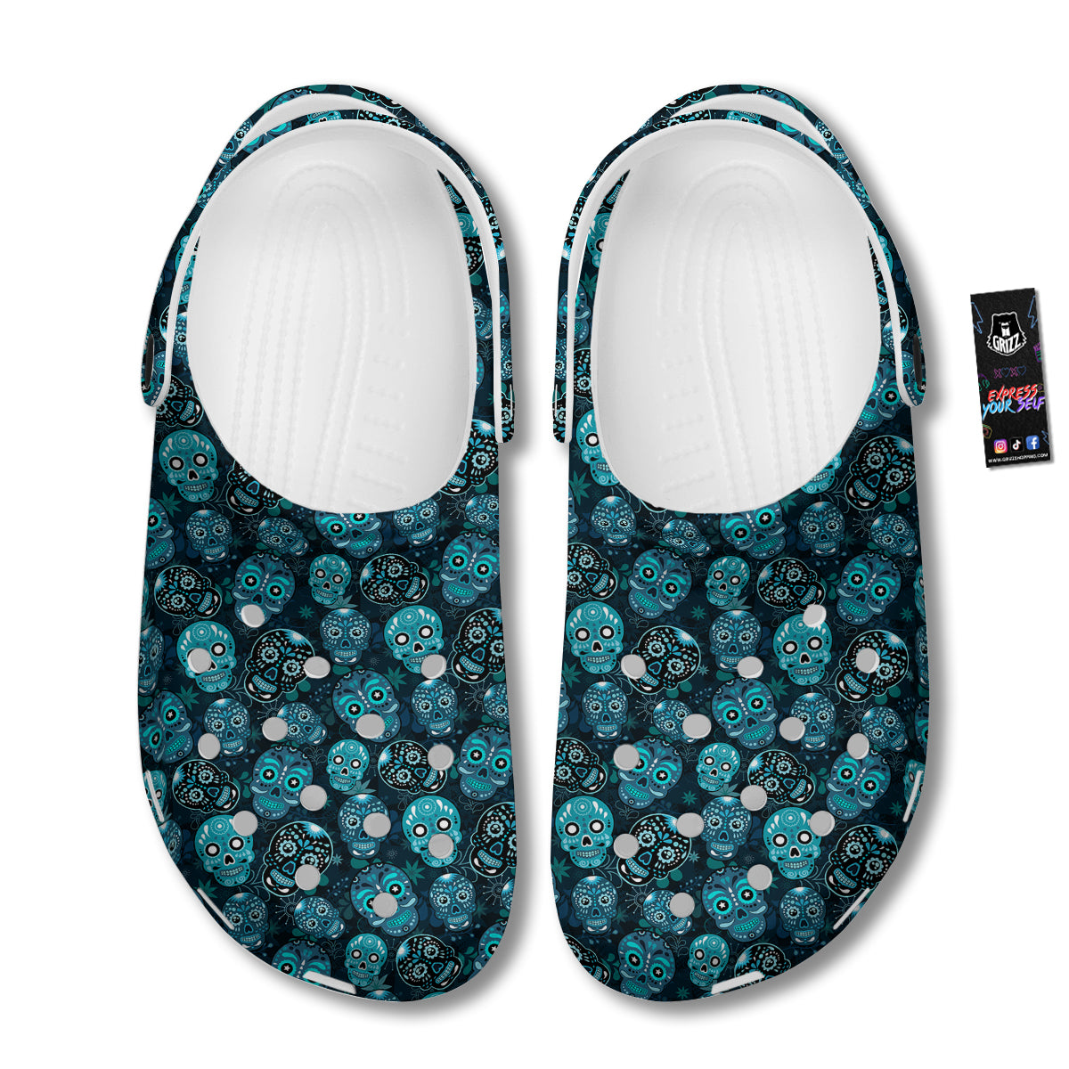 Blue Calavera Skull Print Pattern Clog-grizzshop