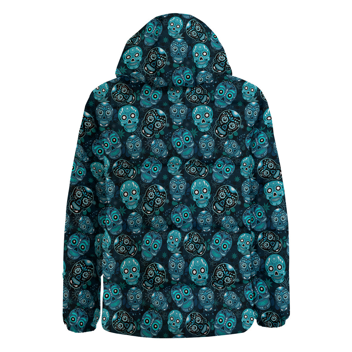 Blue Calavera Skull Print Pattern Down Jacket-grizzshop