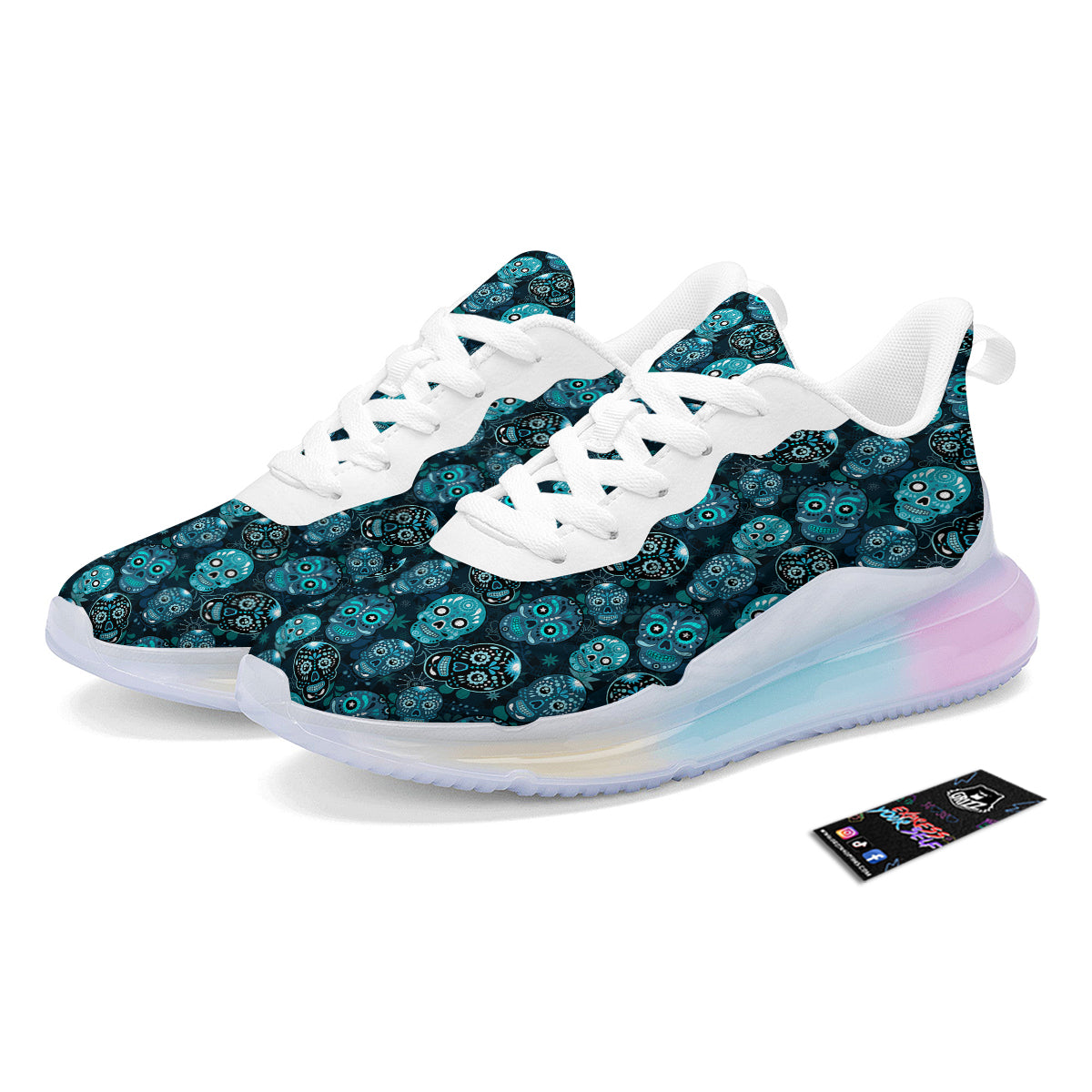 Blue Calavera Skull Print Pattern Running Sneakers-grizzshop
