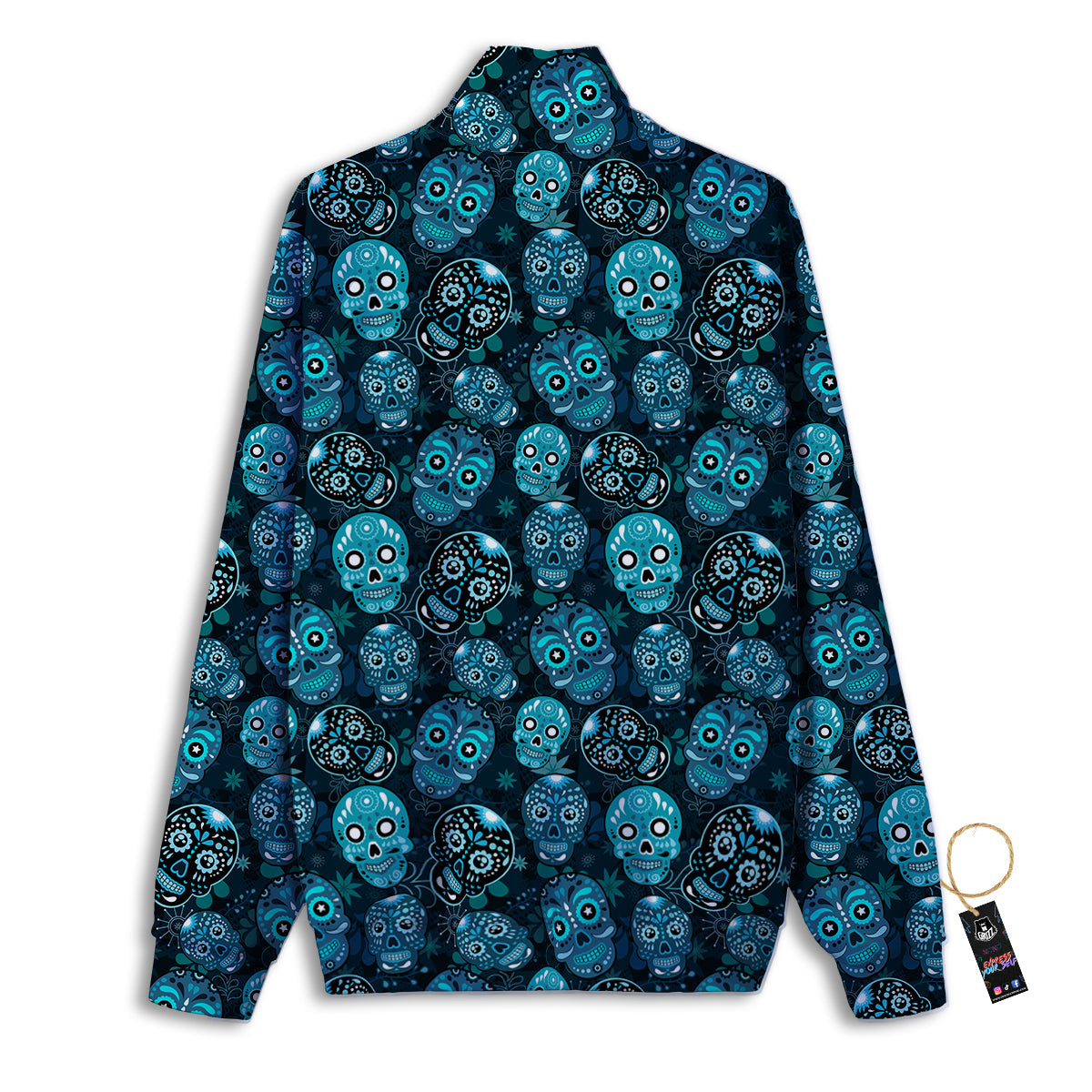 Blue Calavera Skull Print Pattern Track Jacket-grizzshop