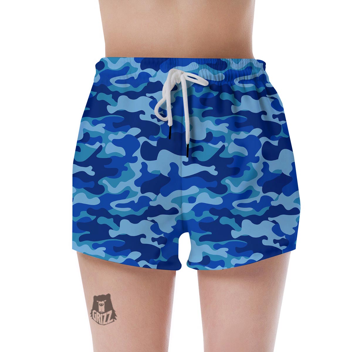 Blue Camo Print Women's Shorts-grizzshop