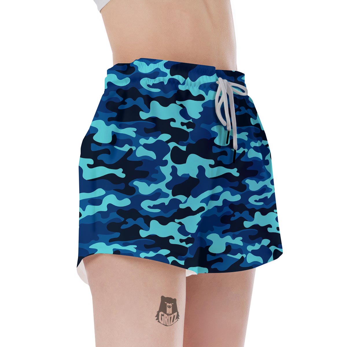 Blue Camoflage Print Women's Shorts-grizzshop