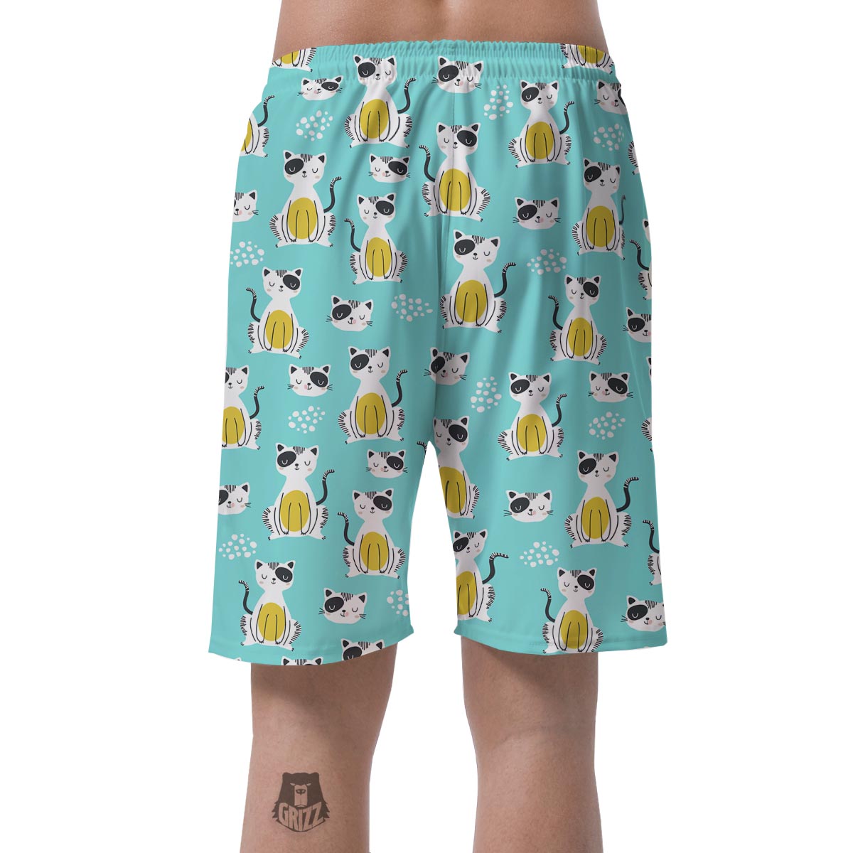 Blue Cat Print Men's Shorts-grizzshop