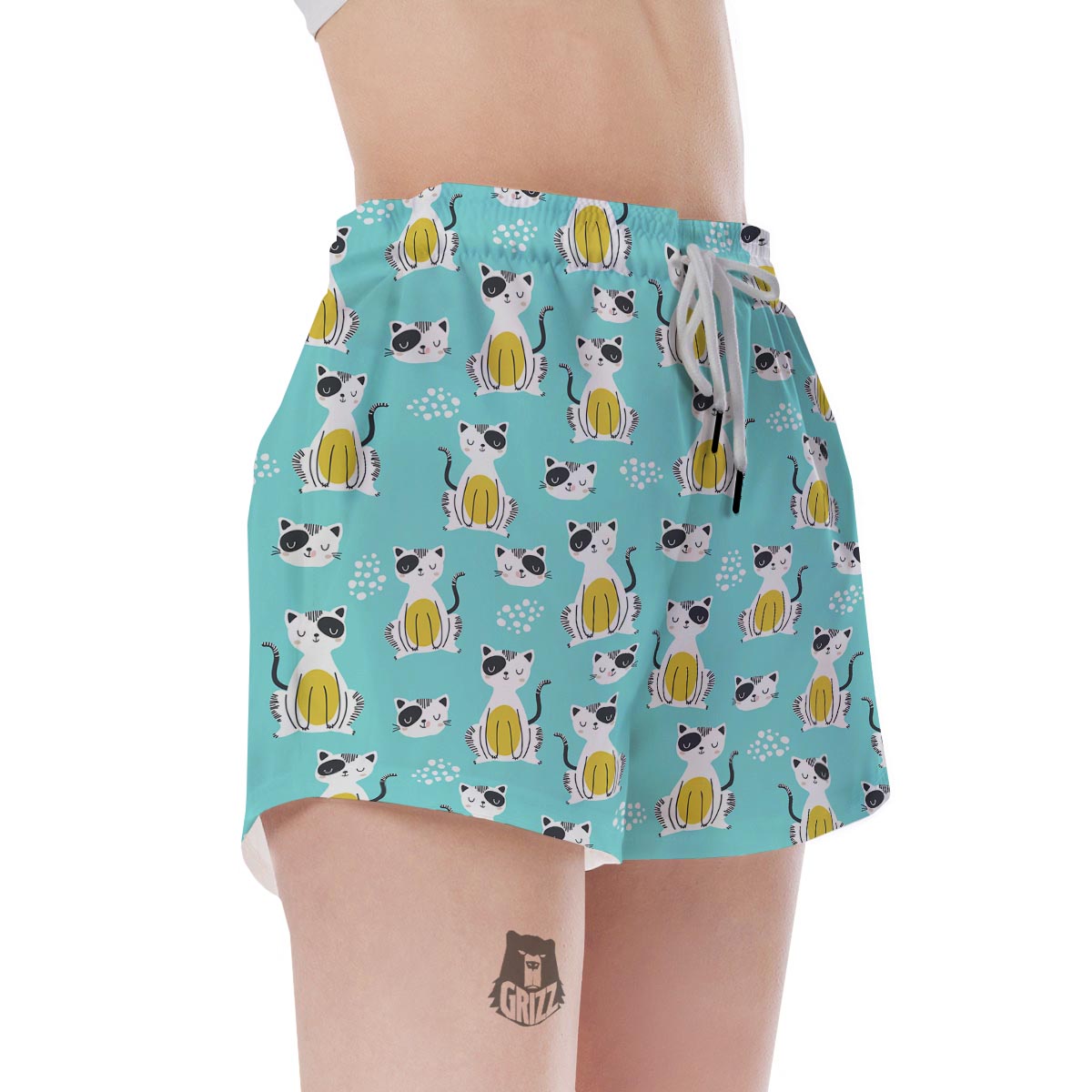 Blue Cat Print Women's Shorts-grizzshop