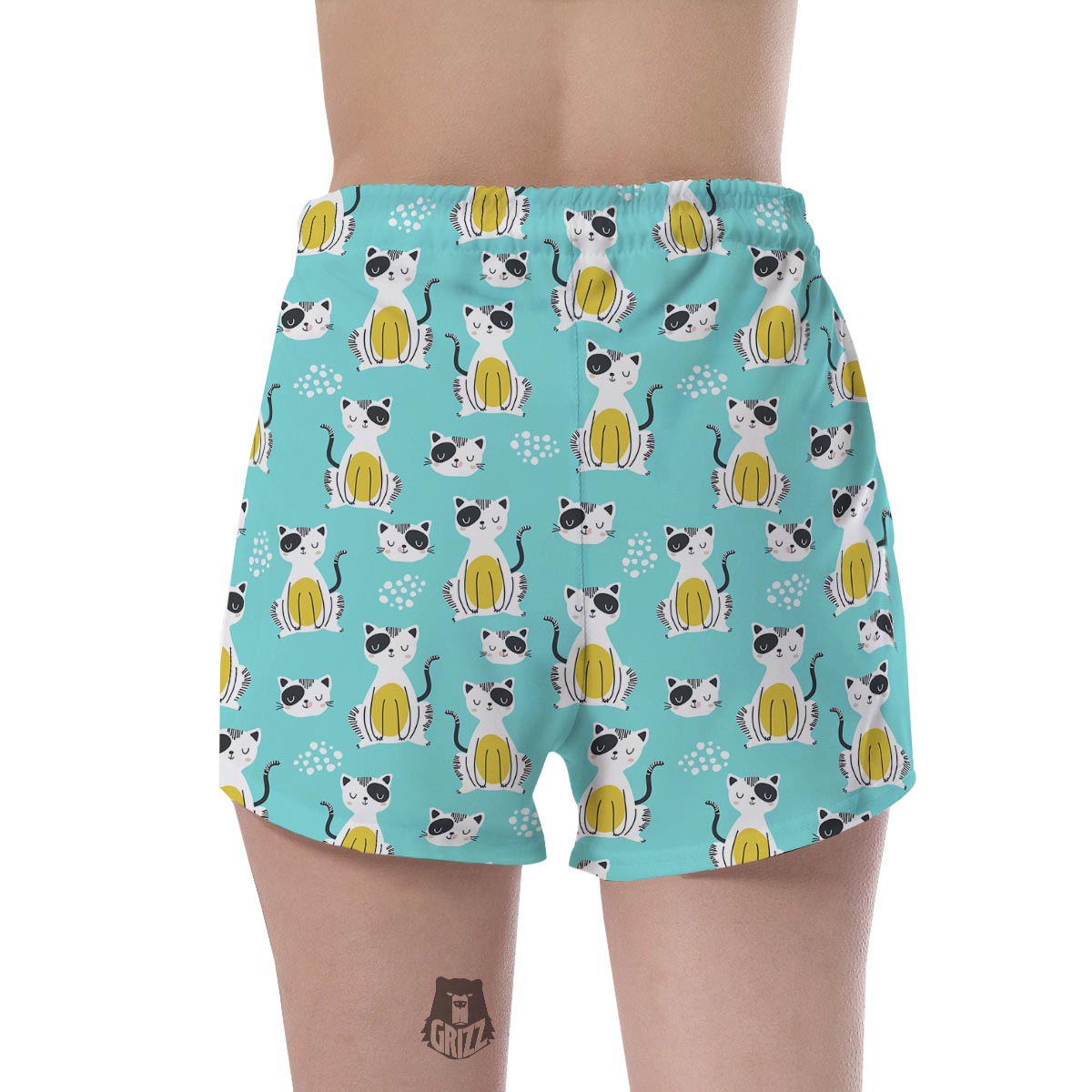 Blue Cat Print Women's Shorts-grizzshop