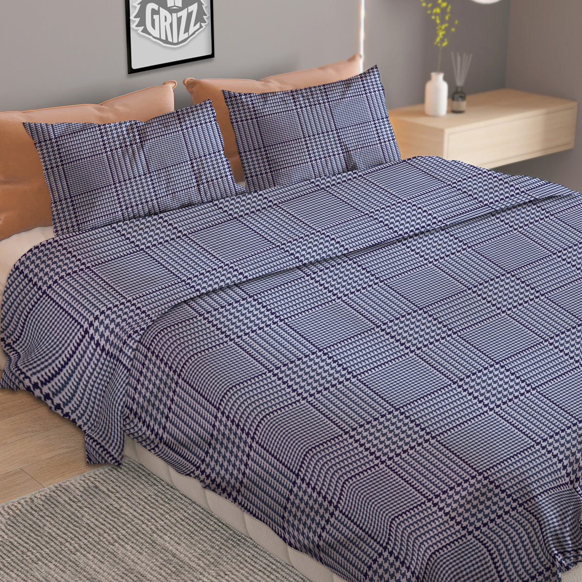 Blue Denim Jeans Polka Dot Print Pattern Duvet Cover Bedding Set