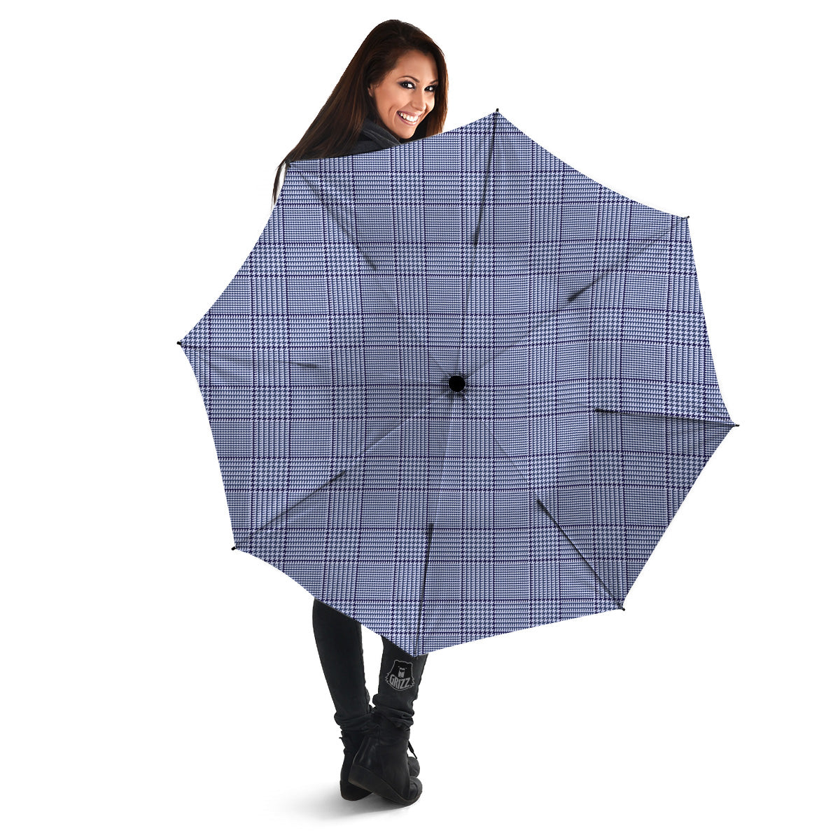 Blue Check Prince of Wales Print Umbrella-grizzshop