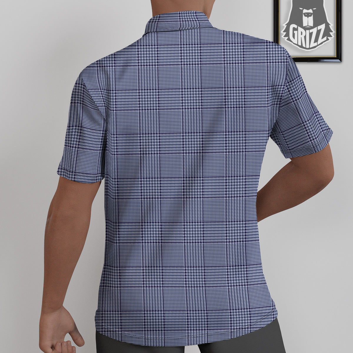Blue Check Prince of Wales Print Untucked Shirts-grizzshop