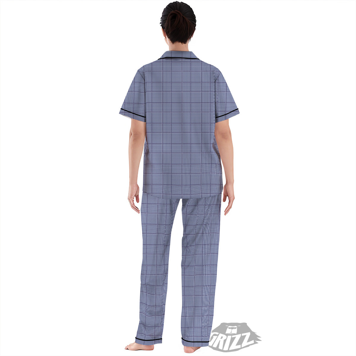 Blue Check Prince of Wales Print Women's Pajamas Set-grizzshop