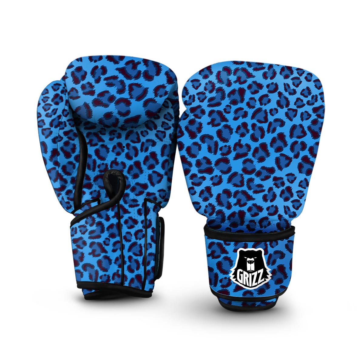 Blue Cheetah Leopard Pattern Print Boxing Gloves-grizzshop