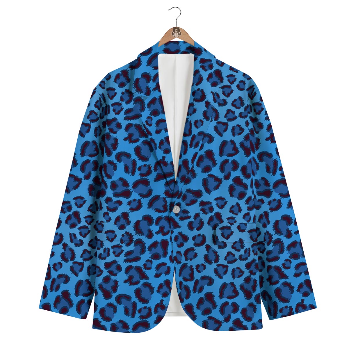 Blue Cheetah Leopard Pattern Print Men's Blazer-grizzshop