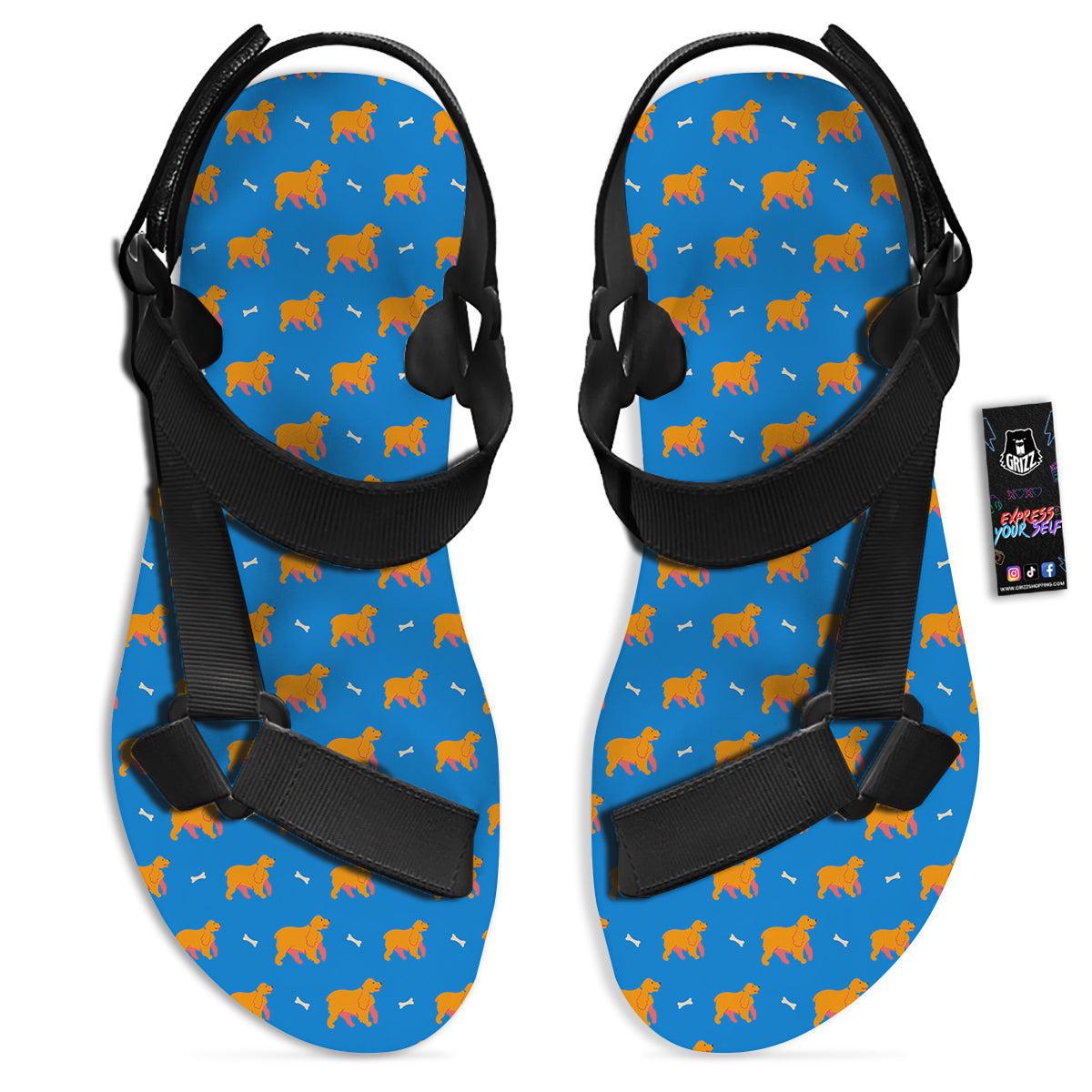Blue Cocker spaniel Print Pattern Black Open Toe Sandals-grizzshop