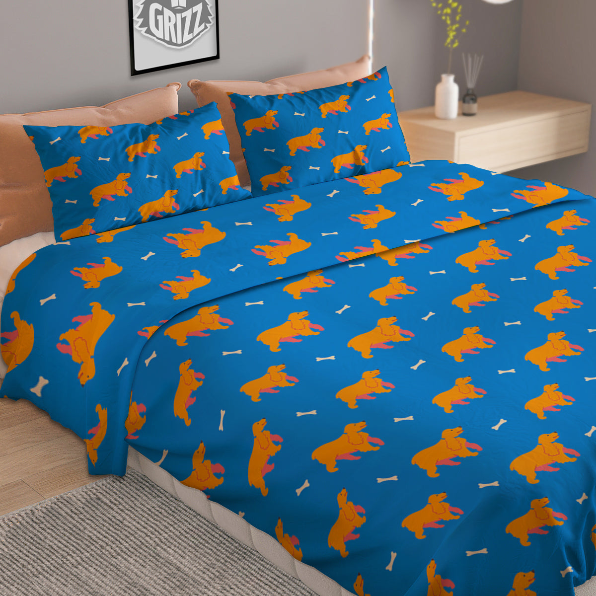 Blue Cocker spaniel Print Pattern Duvet Cover Bedding Set-grizzshop