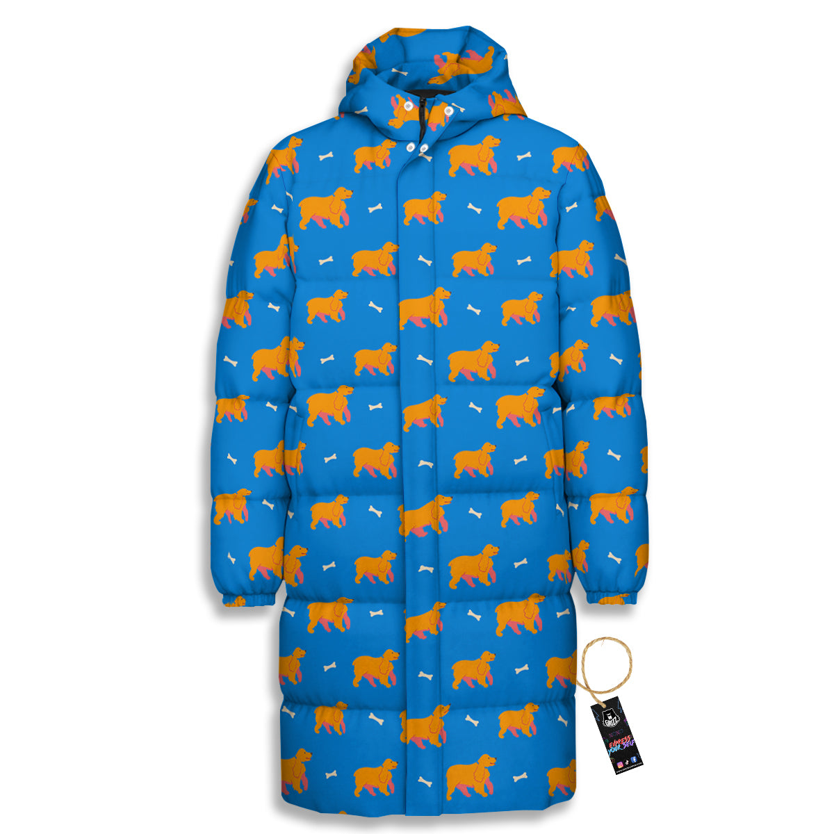Blue Cocker spaniel Print Pattern Long Down Jacket-grizzshop