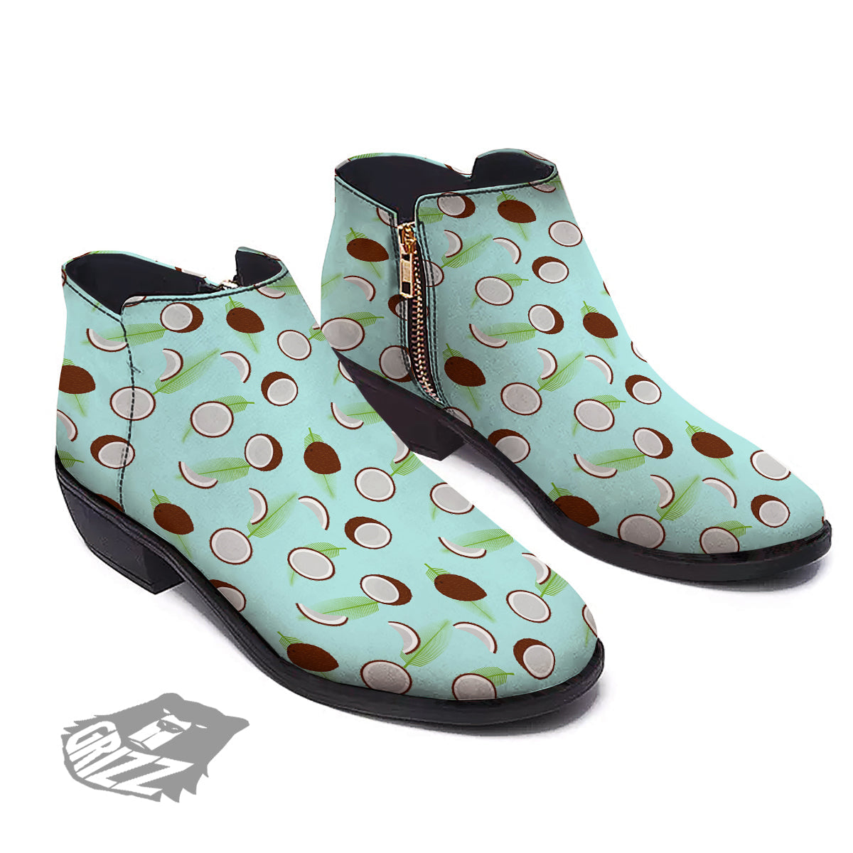 Blue Coconut Print Pattern Ankle Boots-grizzshop