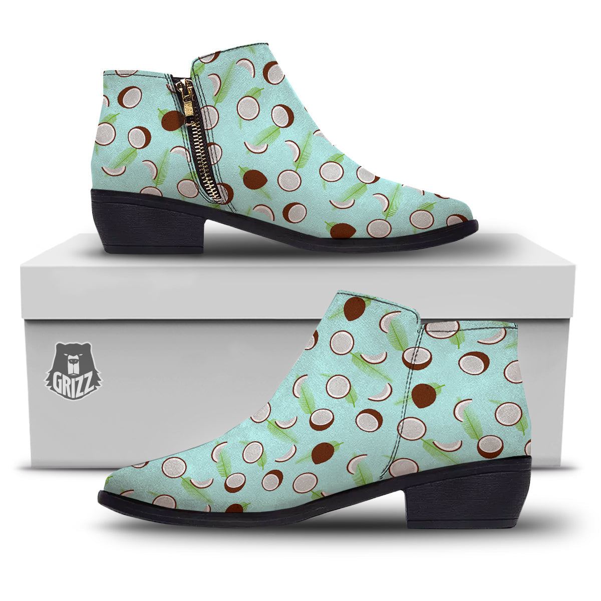 Blue Coconut Print Pattern Ankle Boots-grizzshop