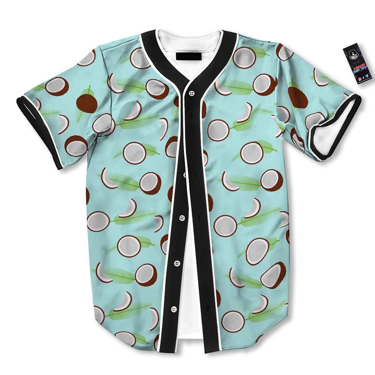 Blue Coconut Print Pattern Baseball Jersey-grizzshop