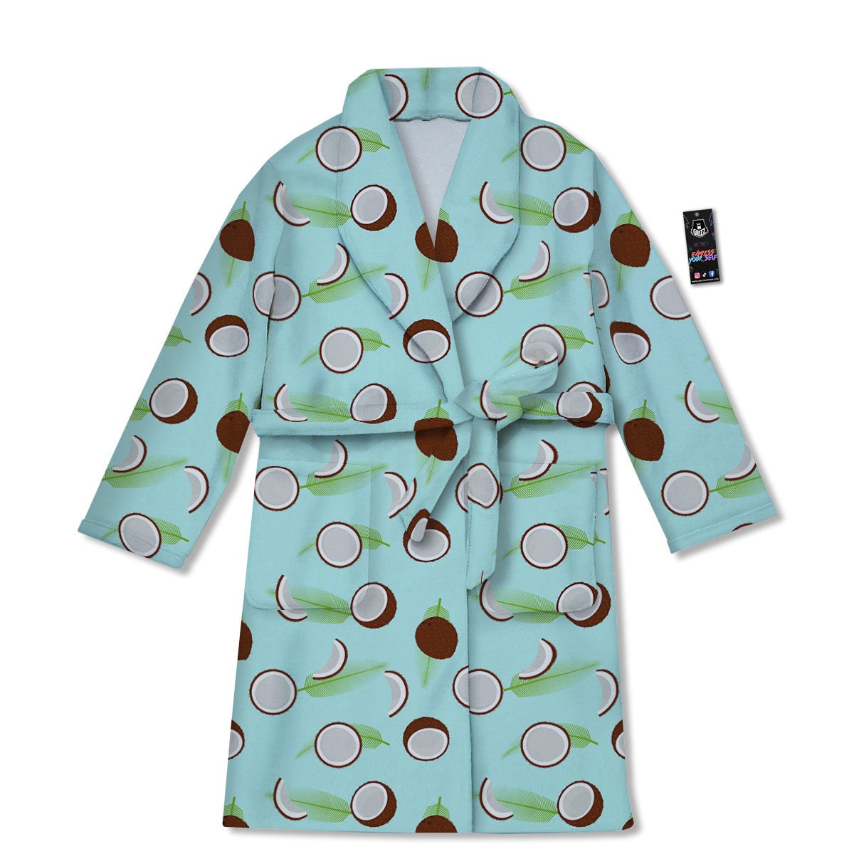 Blue Coconut Print Pattern Bathrobe-grizzshop