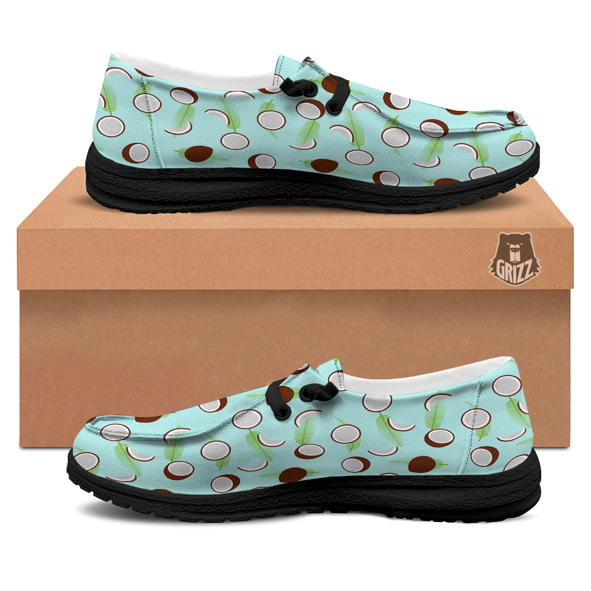 Blue Coconut Print Pattern Black Loafers-grizzshop