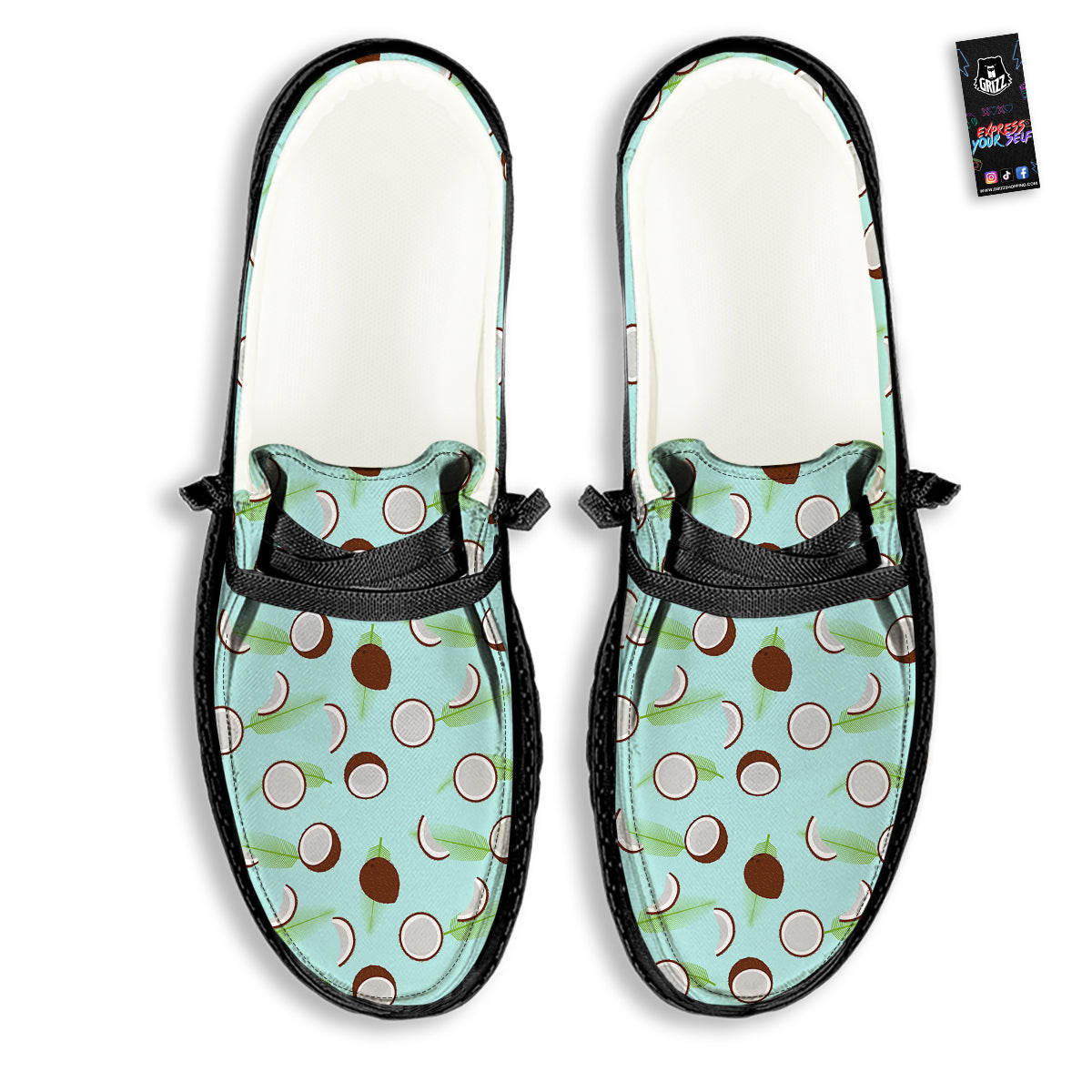 Blue Coconut Print Pattern Black Loafers-grizzshop