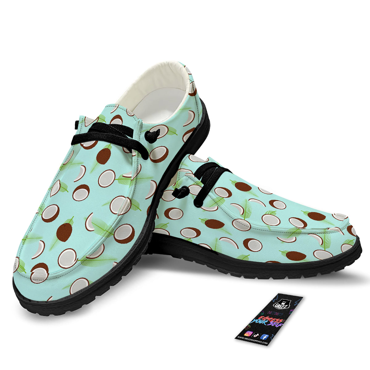 Blue Coconut Print Pattern Black Loafers-grizzshop
