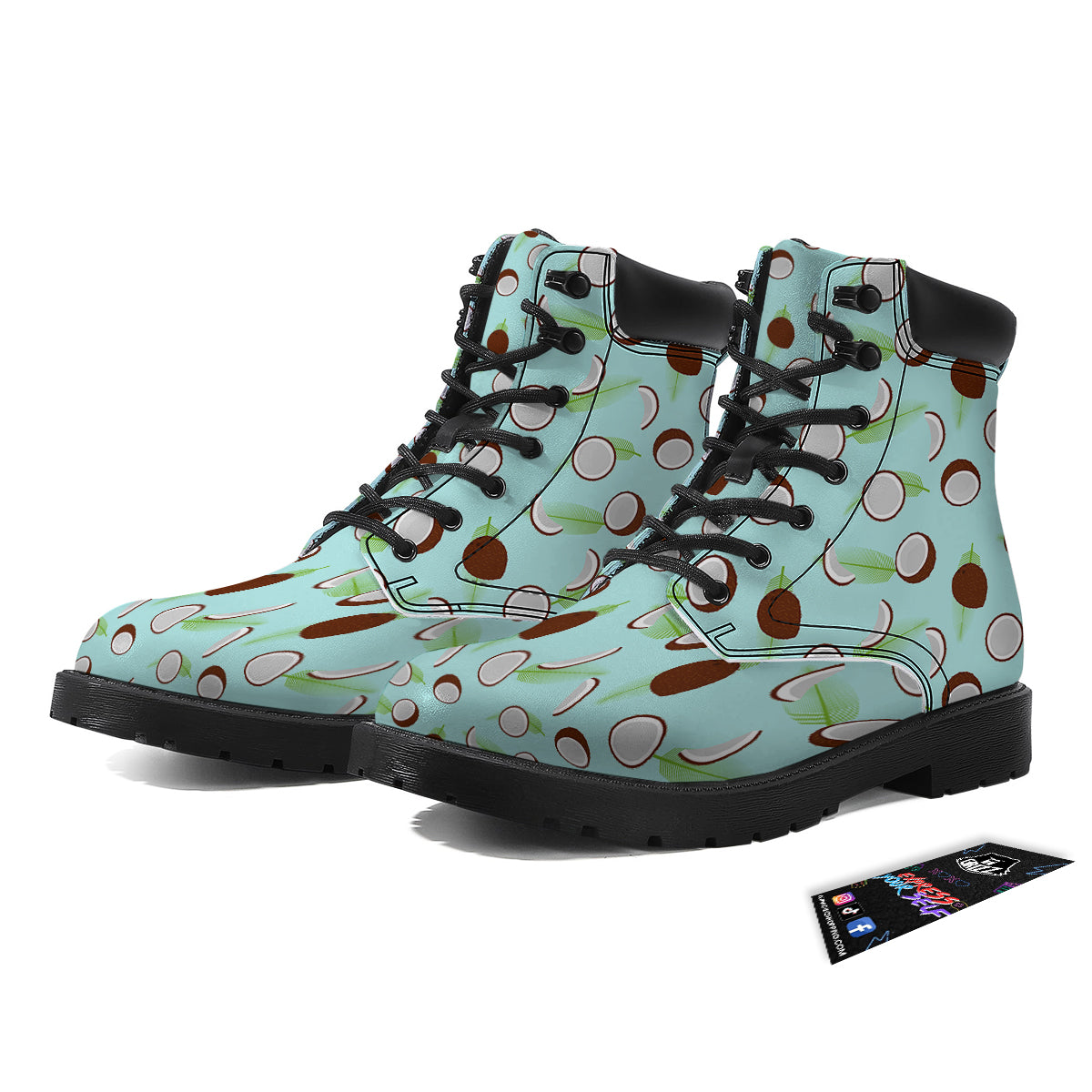 Blue Coconut Print Pattern Boots-grizzshop