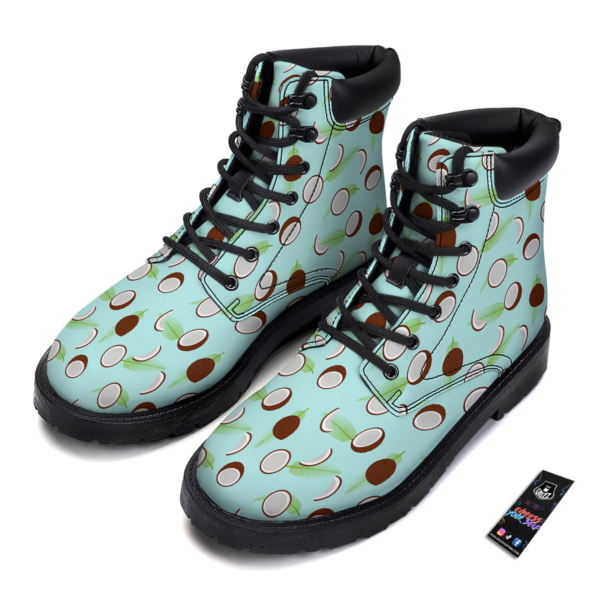 Blue Coconut Print Pattern Boots-grizzshop