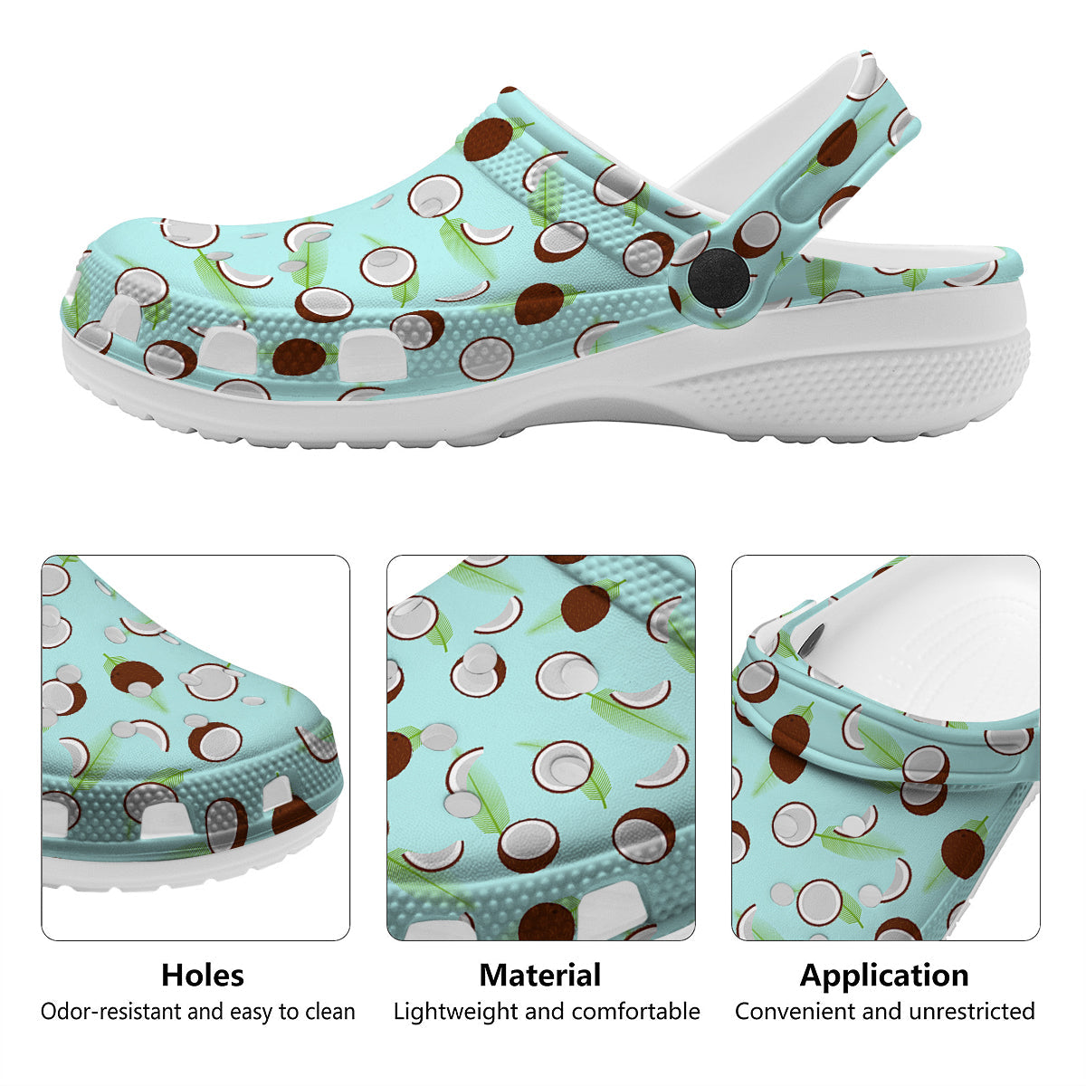 Blue Coconut Print Pattern Clog-grizzshop