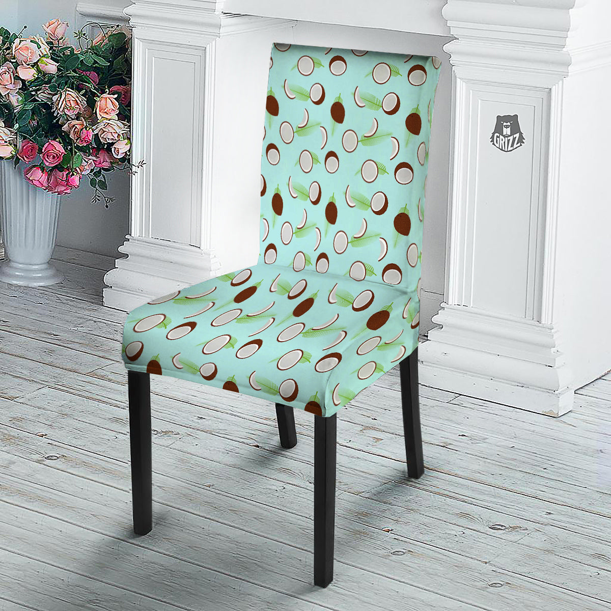 Blue Coconut Print Pattern Dining Chair Slipcover-grizzshop