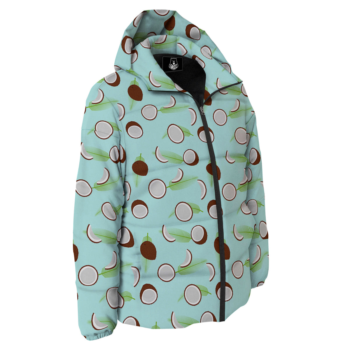 Blue Coconut Print Pattern Down Jacket-grizzshop